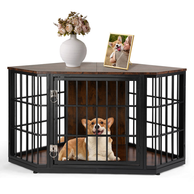 Dog Crate Furniture Corner Heavy Duty Dog Kennel Indoor Wooden End Table Dog Crate Modern Decorative Pet Crates Side Table Dog House for Large